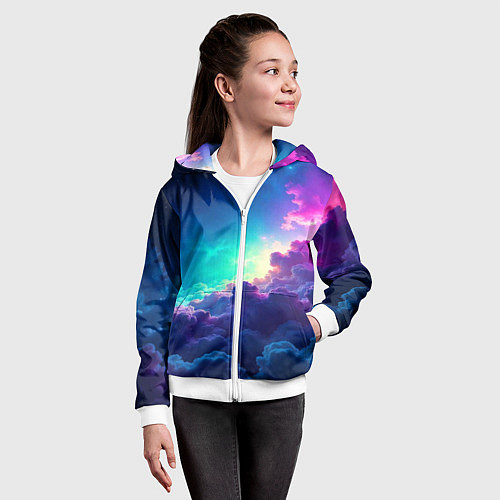 Детская толстовка на молнии Неоновые космические облака / 3D-Белый – фото 4