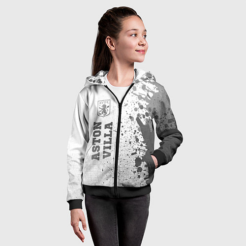 Детская толстовка на молнии Aston Villa - white gradient по-вертикали / 3D-Черный – фото 4