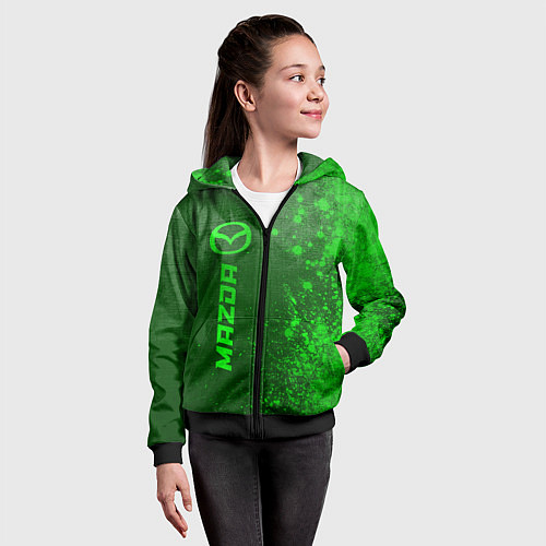 Детская толстовка на молнии Mazda - green gradient по-вертикали / 3D-Черный – фото 4