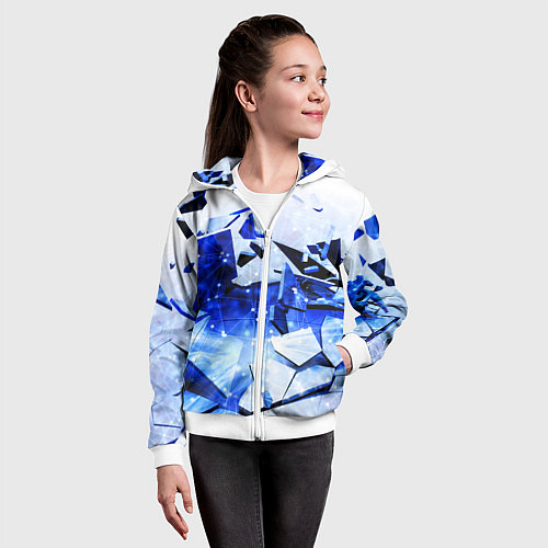 Детская толстовка на молнии Абстрактный космический синий фон неоновых плит / 3D-Белый – фото 4