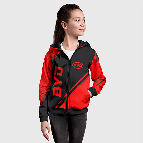 Детская толстовка на молнии BYD - red gradient вертикально / 3D-Черный – фото 4