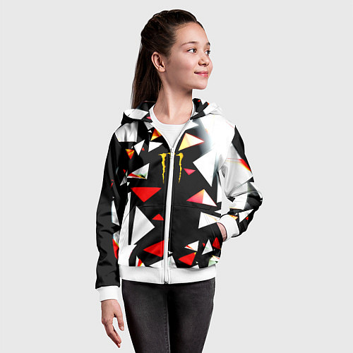 Детская толстовка на молнии Monster energy геометрия / 3D-Белый – фото 4