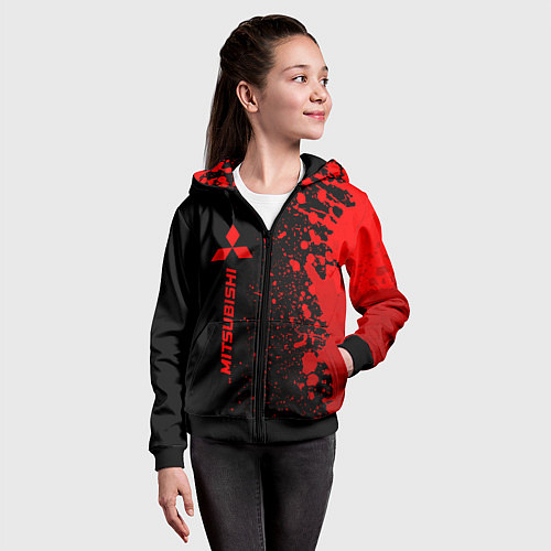 Детская толстовка на молнии Mitsubishi - red gradient по-вертикали / 3D-Черный – фото 4