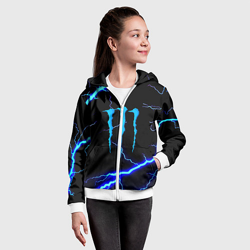 Детская толстовка на молнии Monster energy storm blue / 3D-Белый – фото 4