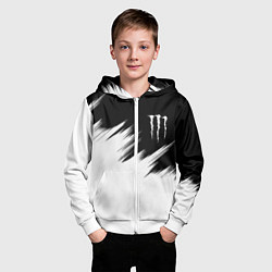 Толстовка на молнии детская Monster energy белые штрихи, цвет: 3D-белый — фото 2