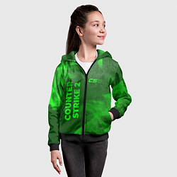 Толстовка на молнии детская Counter Strike 2 - green gradient вертикально, цвет: 3D-черный — фото 2