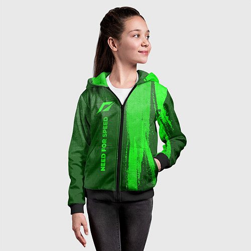 Детская толстовка на молнии Need for Speed - green gradient по-вертикали / 3D-Черный – фото 4