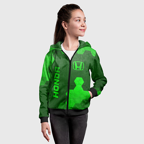 Детская толстовка на молнии Honda - green gradient вертикально / 3D-Черный – фото 4