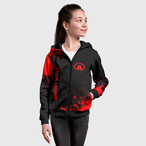 Детская толстовка на молнии Great Wall - red gradient вертикально / 3D-Черный – фото 4