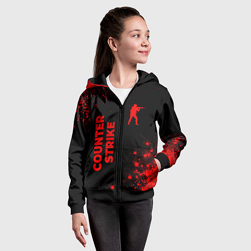 Детская толстовка на молнии Counter Strike - red gradient вертикально / 3D-Черный – фото 4