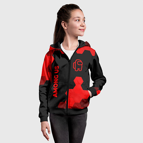 Детская толстовка на молнии Among Us - red gradient вертикально / 3D-Черный – фото 4