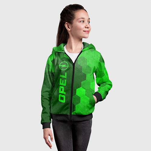 Детская толстовка на молнии Opel - green gradient по-вертикали / 3D-Черный – фото 4