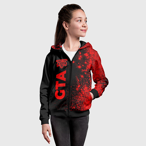 Детская толстовка на молнии GTA - red gradient по-вертикали / 3D-Черный – фото 4