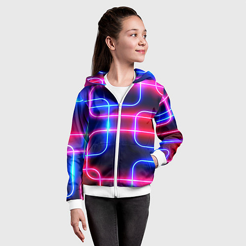 Детская толстовка на молнии Цветные светящиеся неоны / 3D-Белый – фото 4