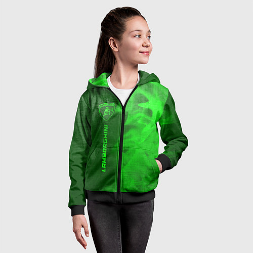 Детская толстовка на молнии Lamborghini - green gradient по-вертикали / 3D-Черный – фото 4