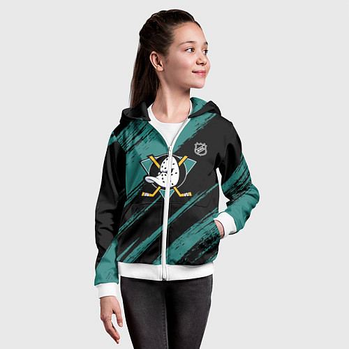 Детская толстовка на молнии Анахайм Дакс - зеленая краска / 3D-Белый – фото 4