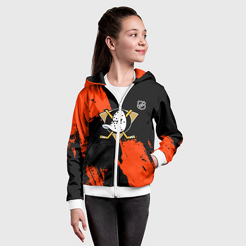 Детская толстовка на молнии Анахайм Дакс - оранжевая краска / 3D-Белый – фото 4