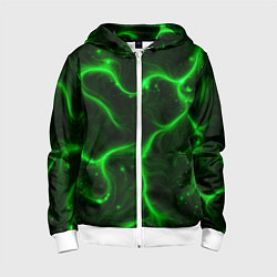 Толстовка на молнии детская Неновые зигзаги, цвет: 3D-белый