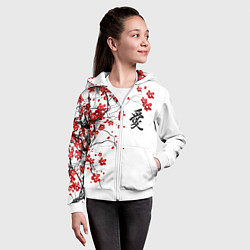 Толстовка на молнии детская Сакура с иероглифом Любовь, цвет: 3D-белый — фото 2