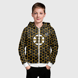 Толстовка на молнии детская Бостон Брюинз - черные соты, цвет: 3D-белый — фото 2