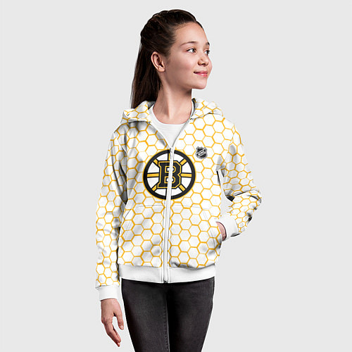 Детская толстовка на молнии Бостон Брюинз - белые соты / 3D-Белый – фото 4