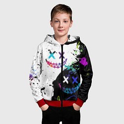 Толстовка на молнии детская Неоновые брызги - жуткие улыбки, цвет: 3D-красный — фото 2
