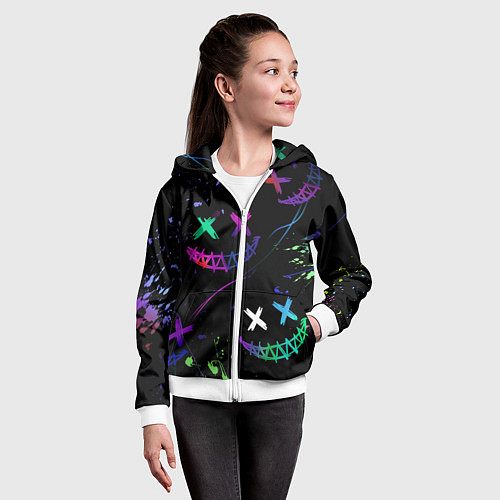Детская толстовка на молнии Неновые краски - лица крипи смайл / 3D-Белый – фото 4