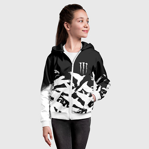 Детская толстовка на молнии Monster energy crow / 3D-Белый – фото 4