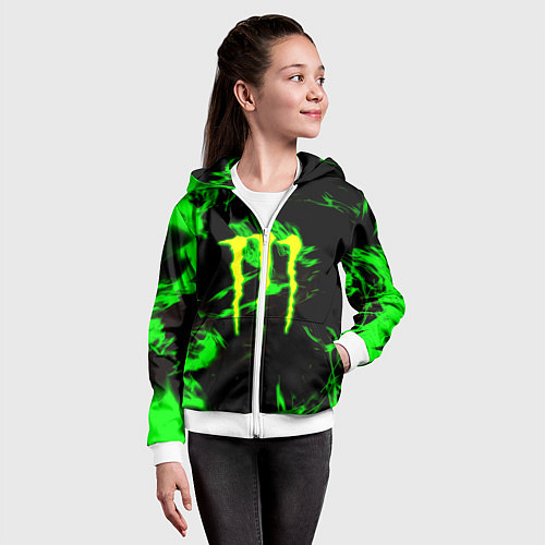 Детская толстовка на молнии Monster energy кислотное лого огонь / 3D-Белый – фото 4