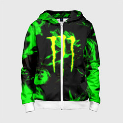 Толстовка на молнии детская Monster energy кислотное лого огонь, цвет: 3D-белый