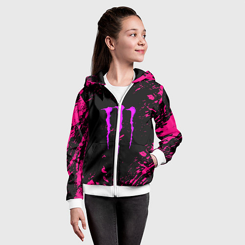 Детская толстовка на молнии Monster energy неоновые краски лого / 3D-Белый – фото 4