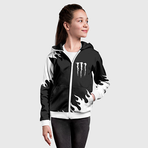 Детская толстовка на молнии Monster energy белый огонь / 3D-Белый – фото 4