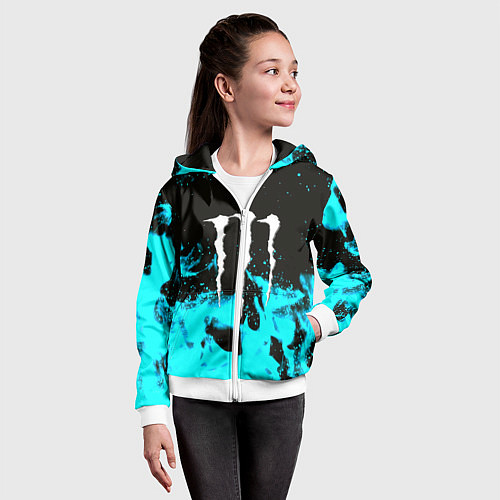 Детская толстовка на молнии Monster energy голубой огонь / 3D-Белый – фото 4