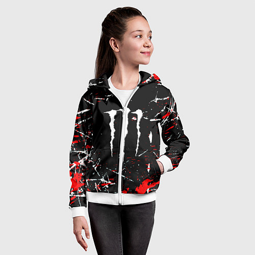 Детская толстовка на молнии Monster energy штрихи / 3D-Белый – фото 4