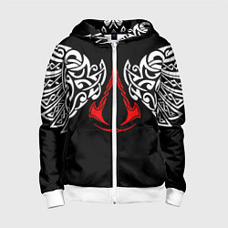 Толстовка на молнии детская Силуэт ворона - Aссасинс Крид, цвет: 3D-белый