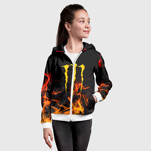 Детская толстовка на молнии Monster energy orange fire / 3D-Белый – фото 4