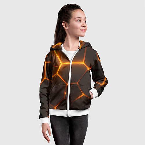 Детская толстовка на молнии Оранжевое свечение текстура / 3D-Белый – фото 4