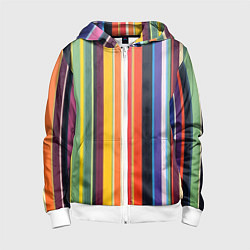 Толстовка на молнии детская Разноцветная полоска, цвет: 3D-белый