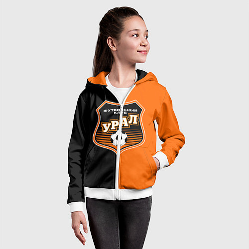Детская толстовка на молнии ФК Урал - оранжево черные / 3D-Белый – фото 4