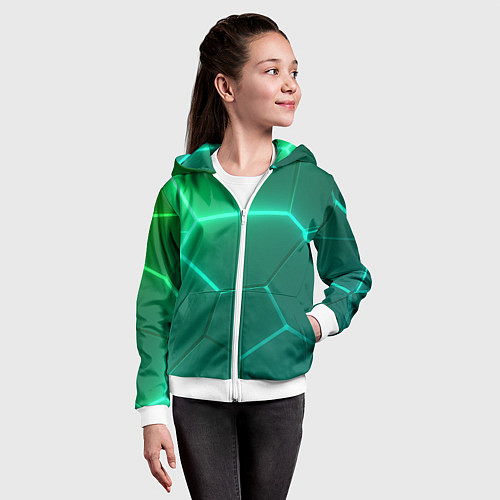 Детская толстовка на молнии Зеленые неоновые плитки / 3D-Белый – фото 4