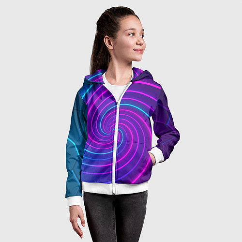 Детская толстовка на молнии Сине-фиолетовая спираль / 3D-Белый – фото 4