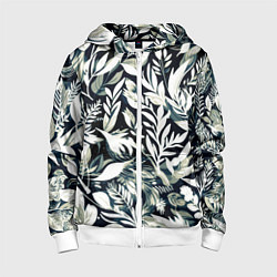 Детская толстовка на молнии Чёрно-белый стилизованный цветочный