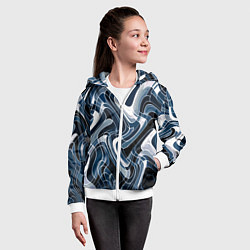 Толстовка на молнии детская Тёмно-синий искажённая абстракция, цвет: 3D-белый — фото 2