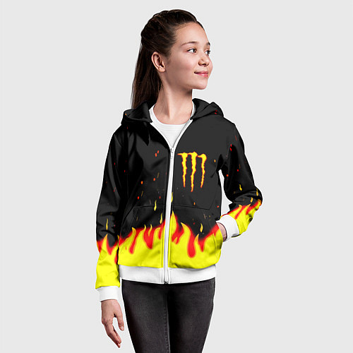 Детская толстовка на молнии Monster energy fire steel / 3D-Белый – фото 4