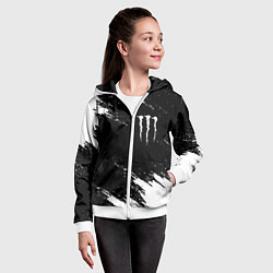 Толстовка на молнии детская Monster energy краски штрихи белые, цвет: 3D-белый — фото 2