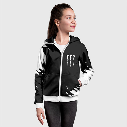 Детская толстовка на молнии Monster energy fire white / 3D-Белый – фото 4