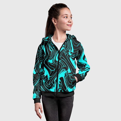Детская толстовка на молнии Чёрно-голубой абстрактные линии / 3D-Черный – фото 4