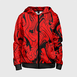 Толстовка на молнии детская Чёрно-красный абстрактный линии, цвет: 3D-черный