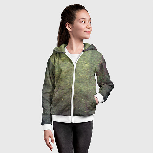 Детская толстовка на молнии Абстракция - old board painted with green paint / 3D-Белый – фото 4