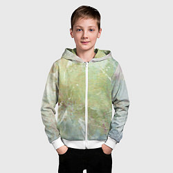 Толстовка на молнии детская Абстракция - white waves on green background, цвет: 3D-белый — фото 2